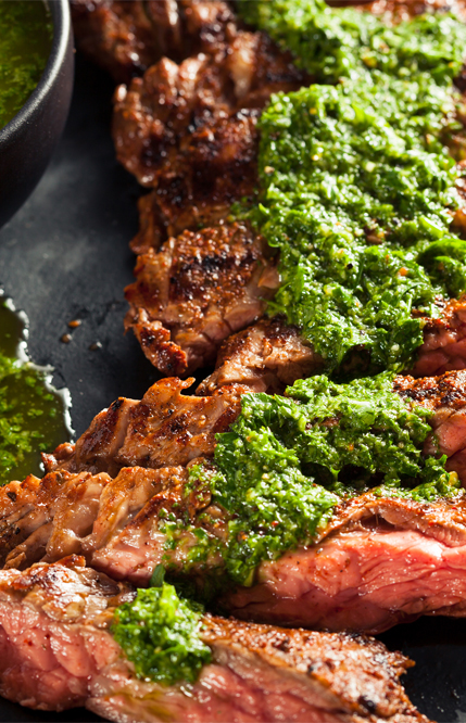 Homemade Cooked Skirt Steak With Chimichurri